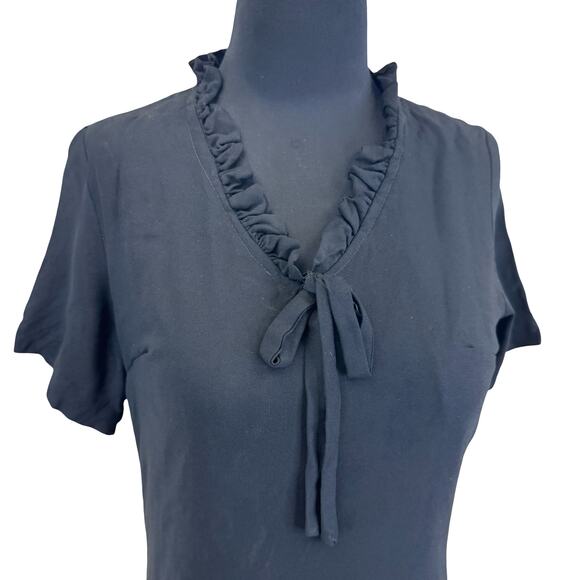 Vintage 1960s Black Mad Men Wiggle Dress with Ruffle Neck & Bow – ILGWU - Picture 1 of 15